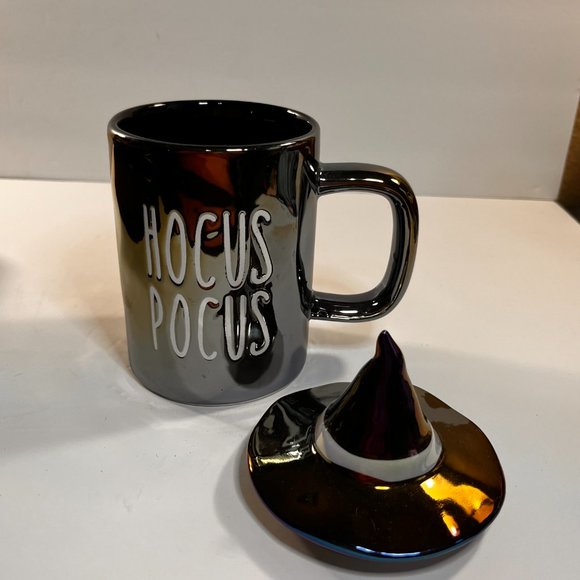 Hocus Pocus Coffee Mug w/ Witch's Hat Lid Metallic 20 oz Halloween Ceramic - Picture 3 of 5